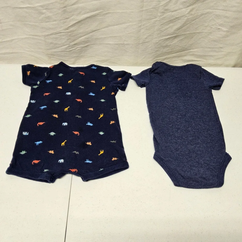 Carter's Burt's Bees Romper Bodysuit Lot Baby Boys 12M Blue Grey Dino Shark Bee